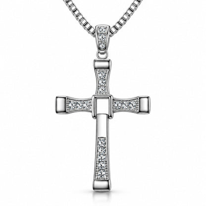 Fidelink cross necklace with box chain on a white background